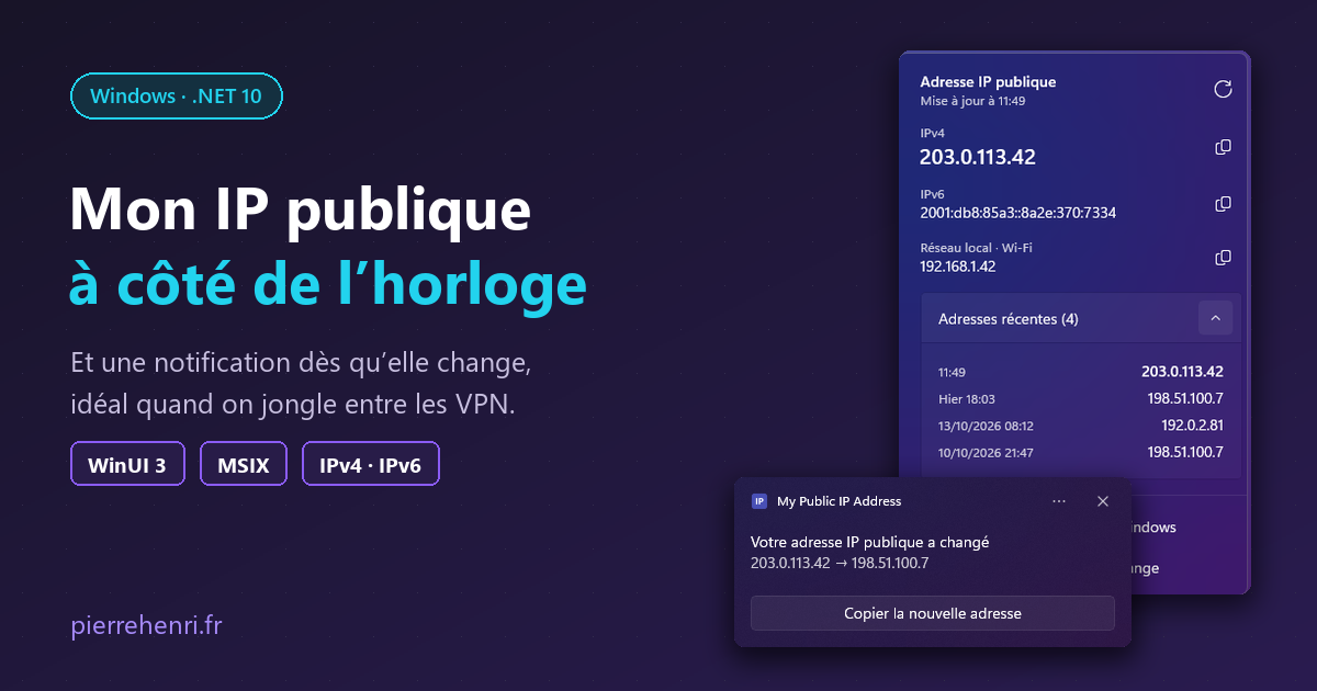 My Public IP Address : mon IP publique à côté de l'horloge de Windows